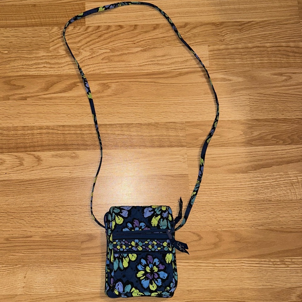 Blue Purple Green Floral Print Vera Bradley Crossbody Shoulder Bag